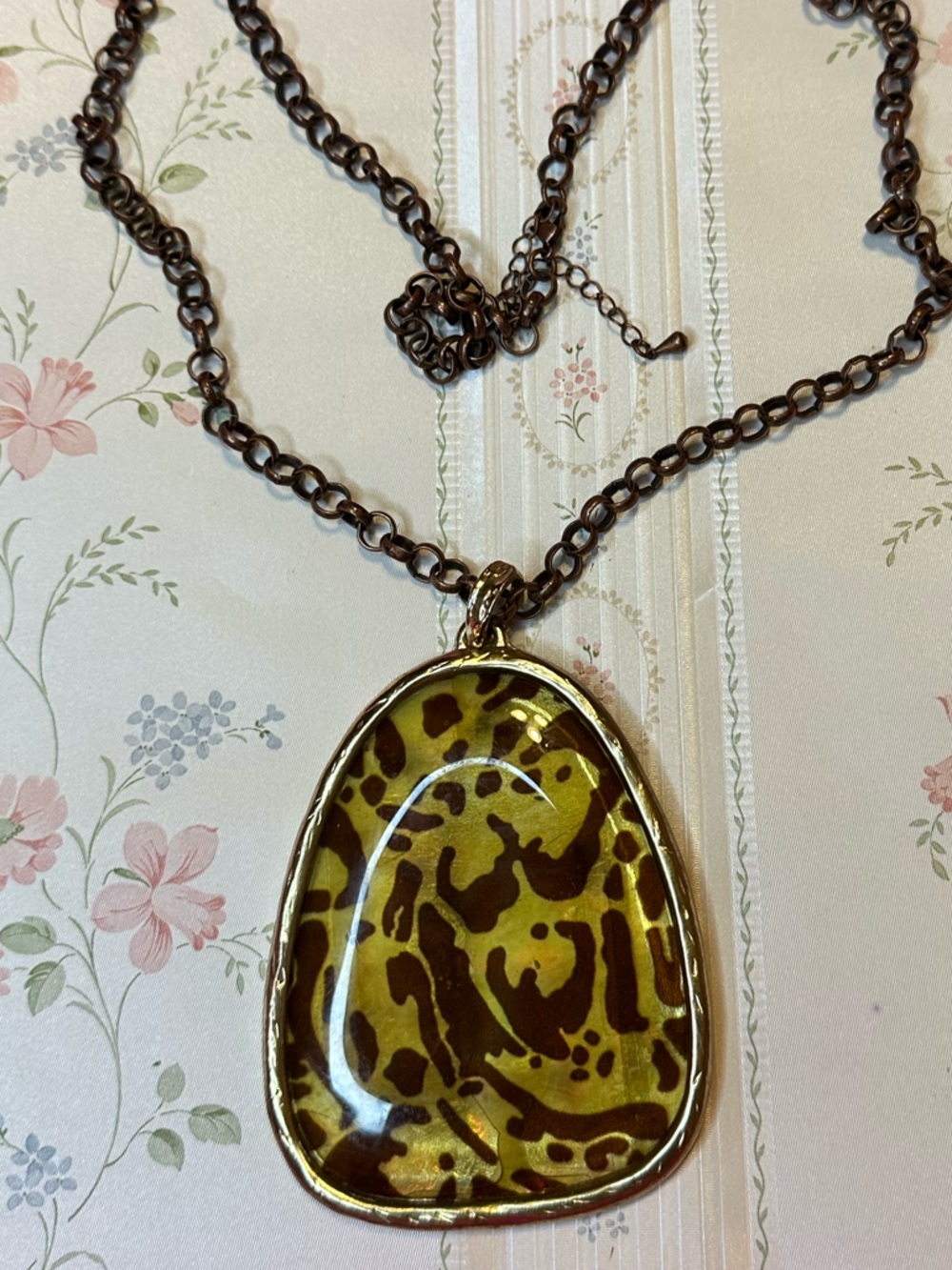 Chico's Yellow and Brown Abstract Pendant Necklace